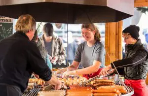 Preparing food at Leeds Christmas market 