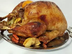 A cooked turkey that has been brined 