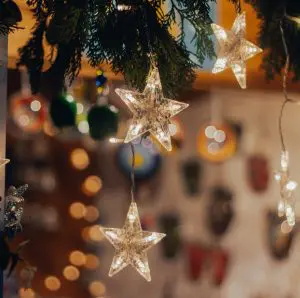 pic of battery powered stars on sale at a London Christmas market